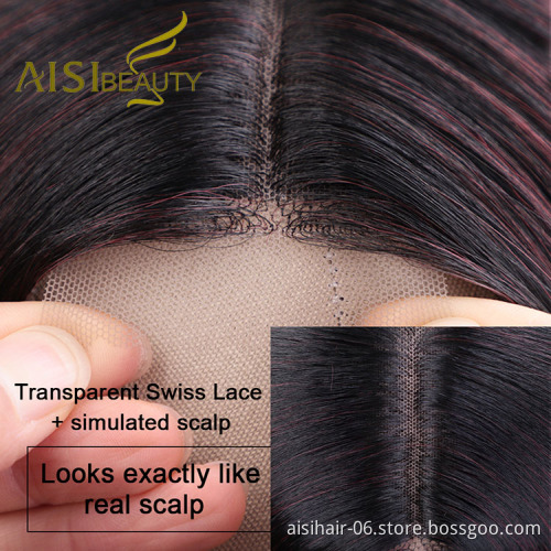 Aisi Beauty 26 Inch Vendor Cheap Multi Color Long Silky Straight Wig Swiss Lace Synthetic Hair For Black Women Lace Front Wig